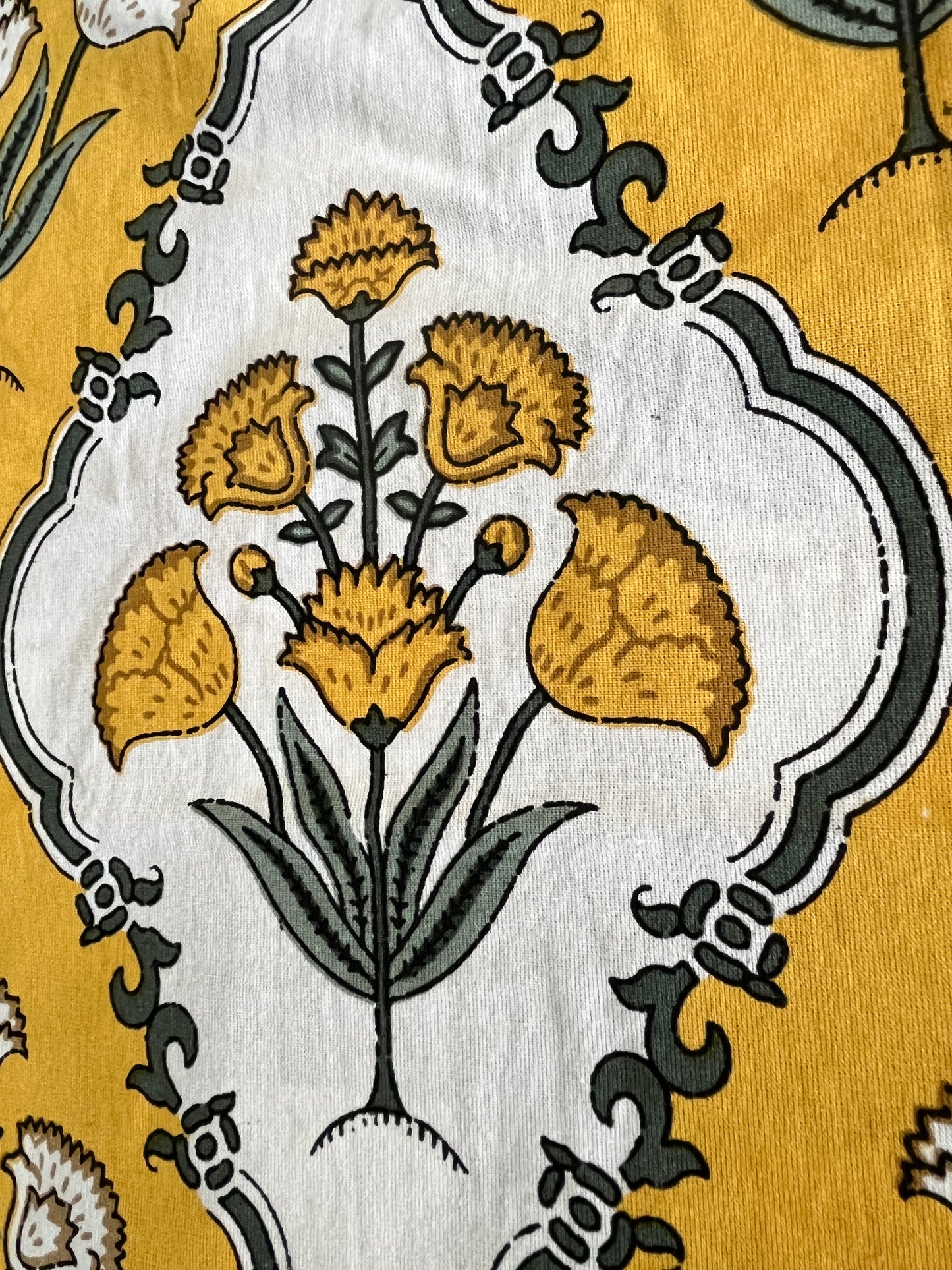 Handblock Yellow and White Patchwork Double Bedsheet