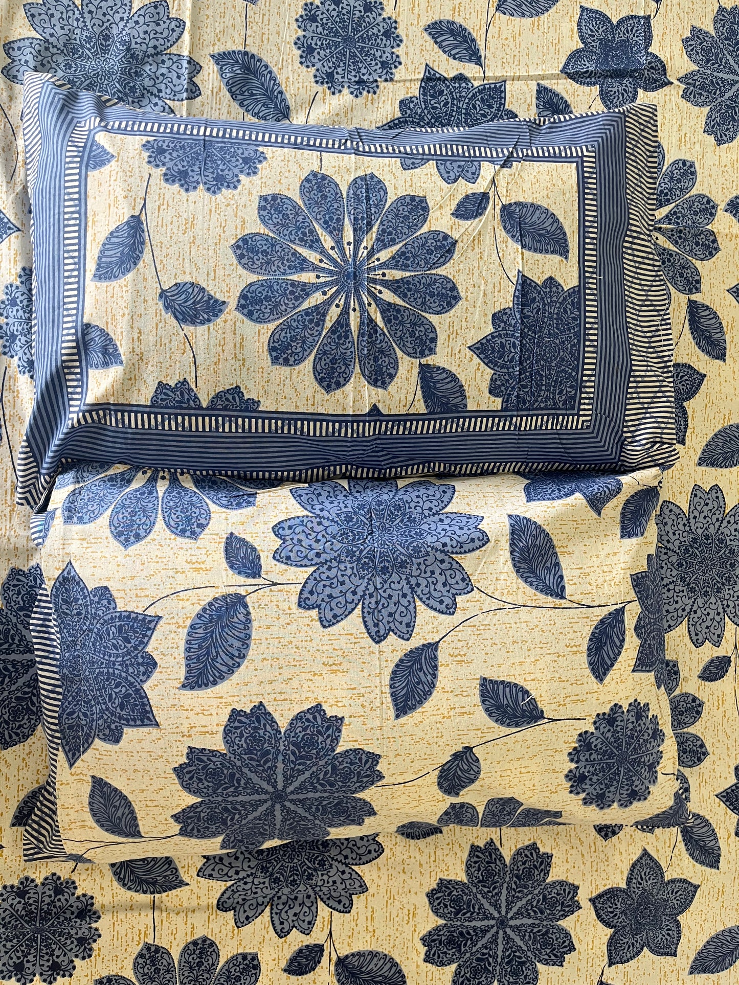Blue Floral Double Bedsheet with 2 Pillow Covers