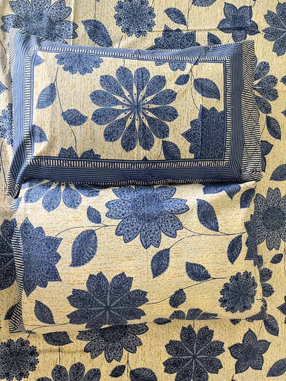 Blue Floral Double Bedsheet with 2 Pillow Covers