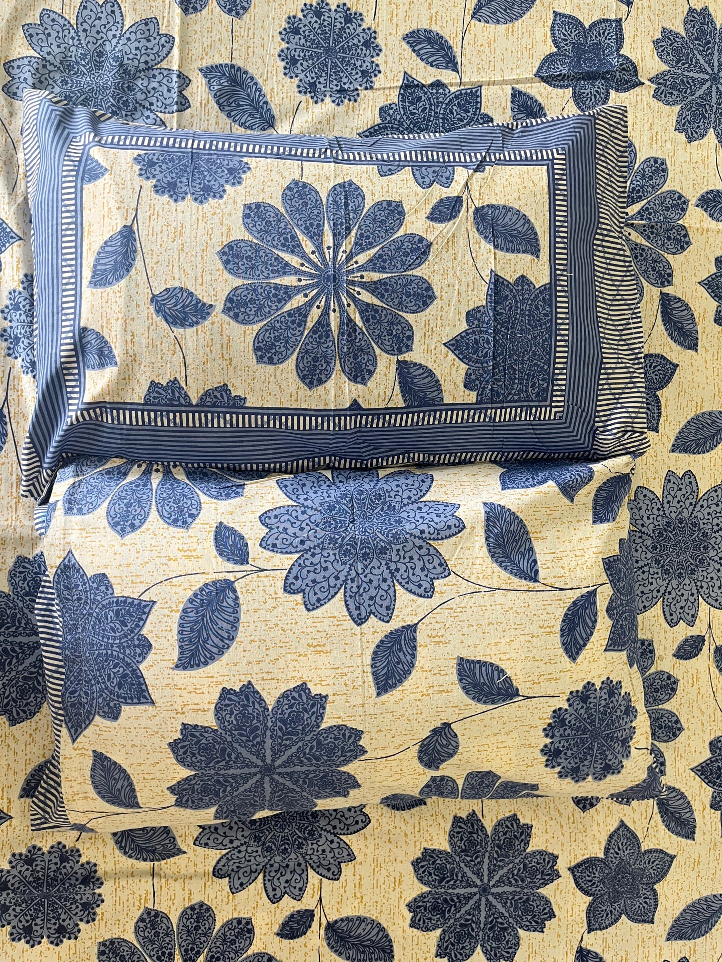 Blue Floral Double Bedsheet with 2 Pillow Covers