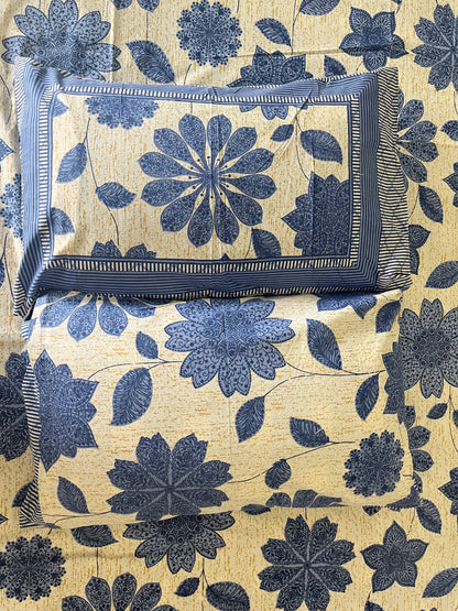 Blue Floral Double Bedsheet with 2 Pillow Covers