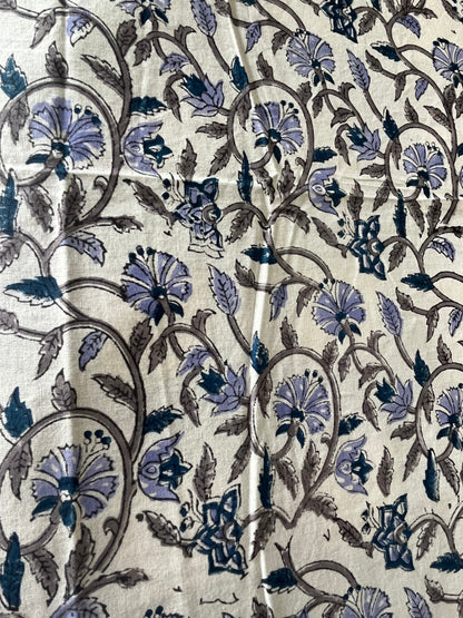 Handblock Blue Floral Printed Double Bedsheet