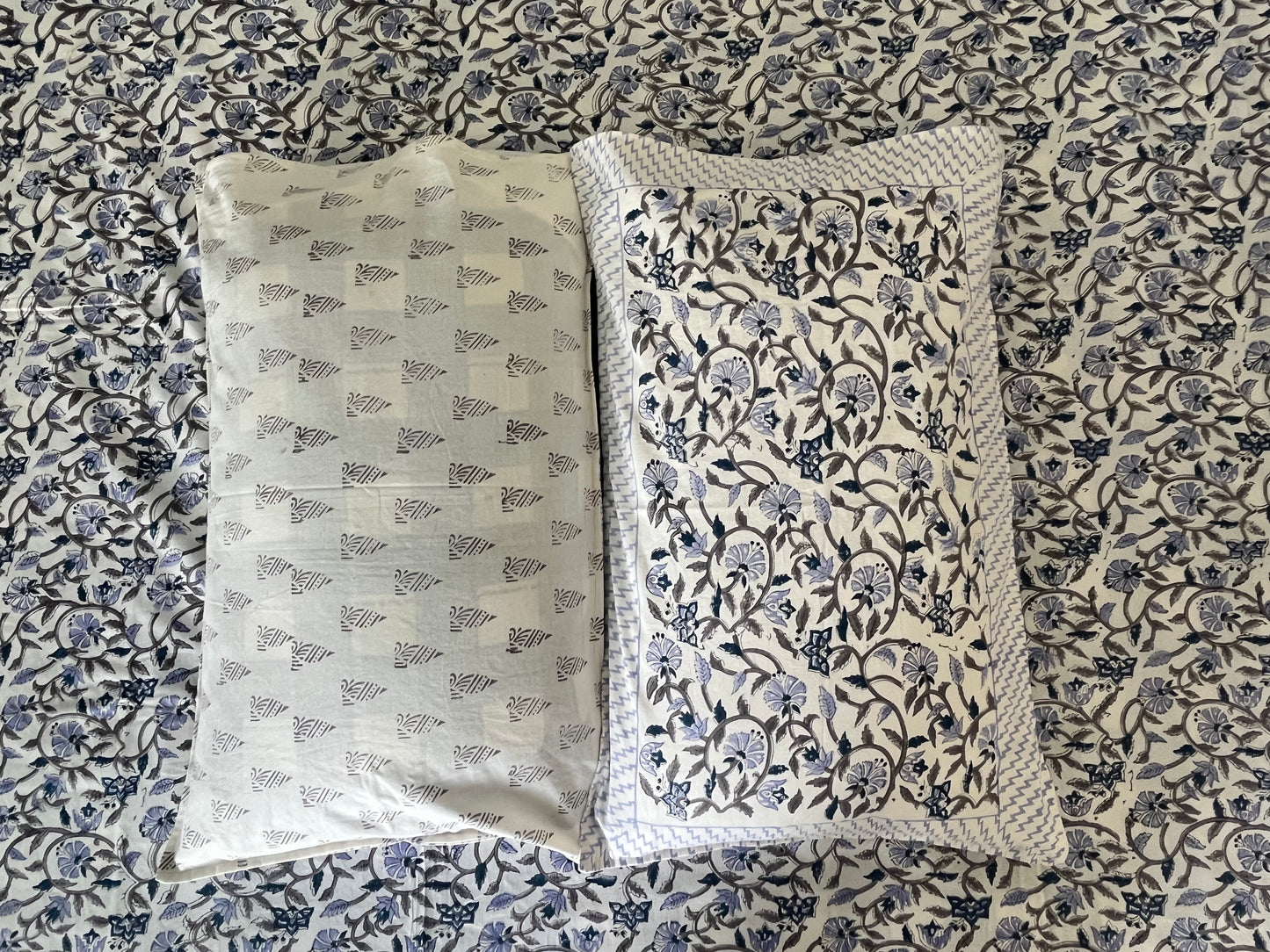 Handblock Blue Floral Printed Double Bedsheet