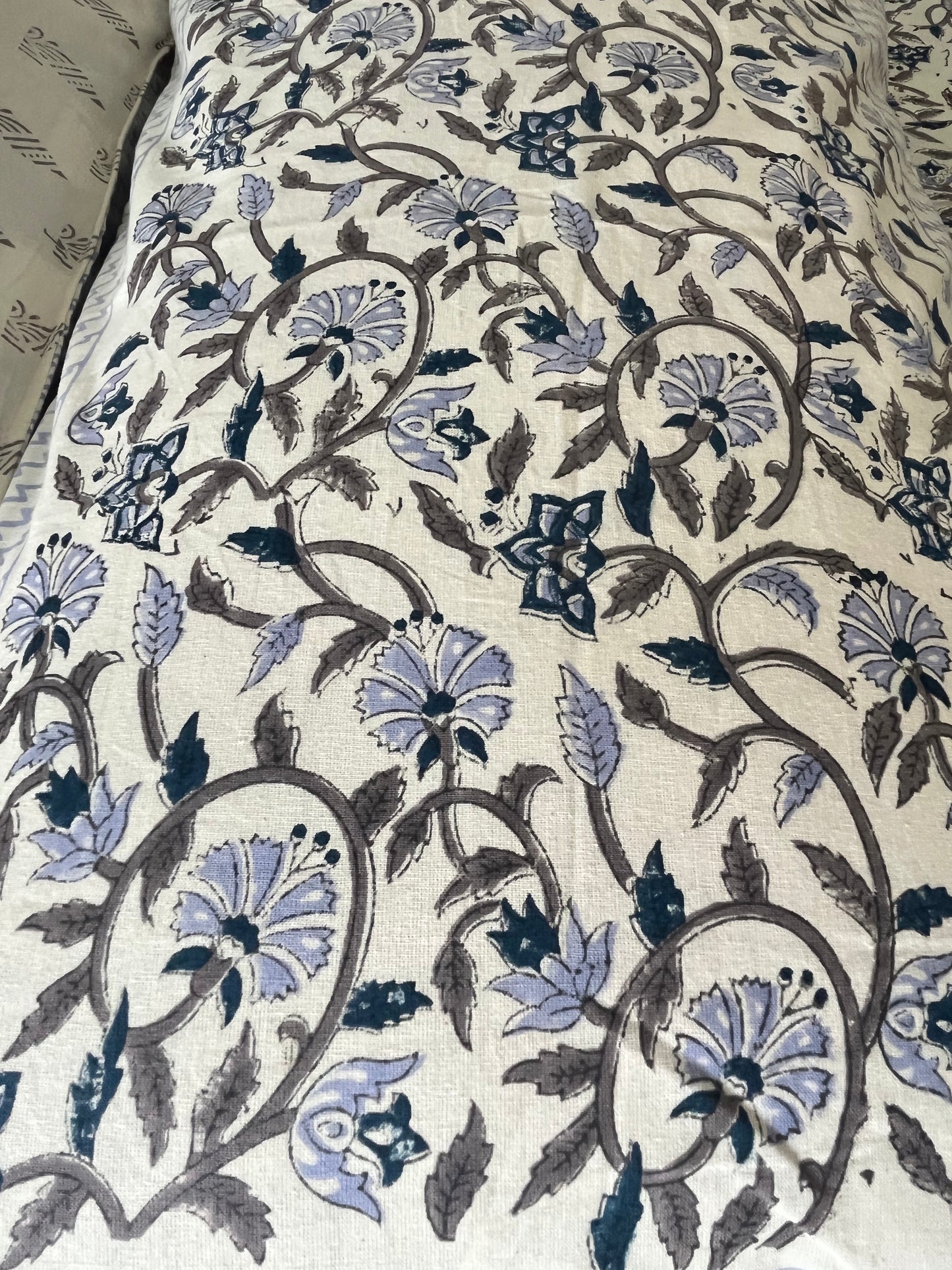 Handblock Blue Floral Printed Double Bedsheet