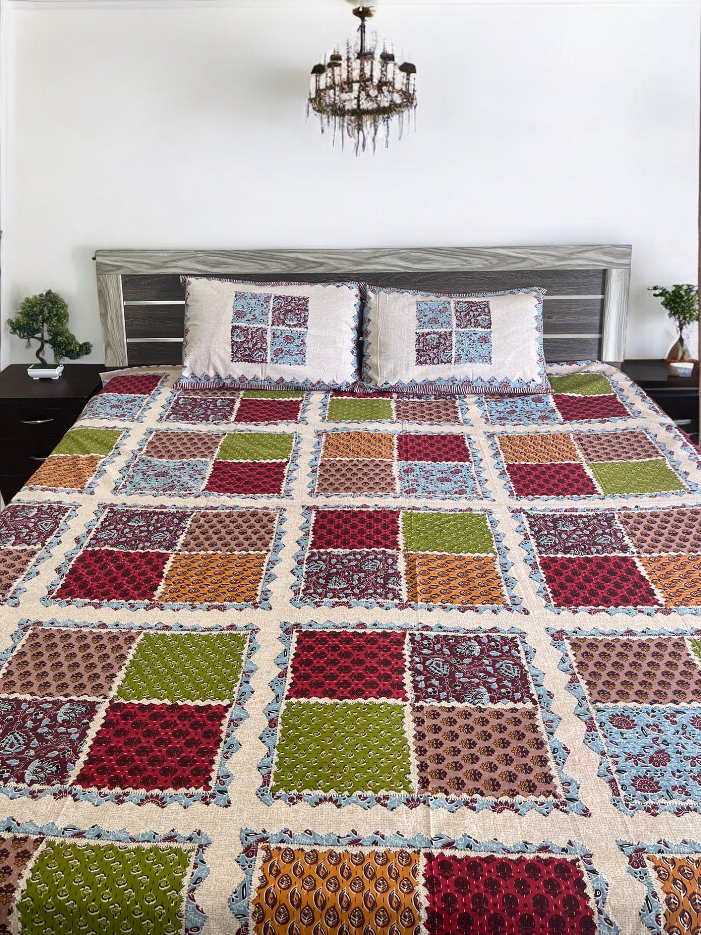 Handblock Multi Color Block Bedsheet