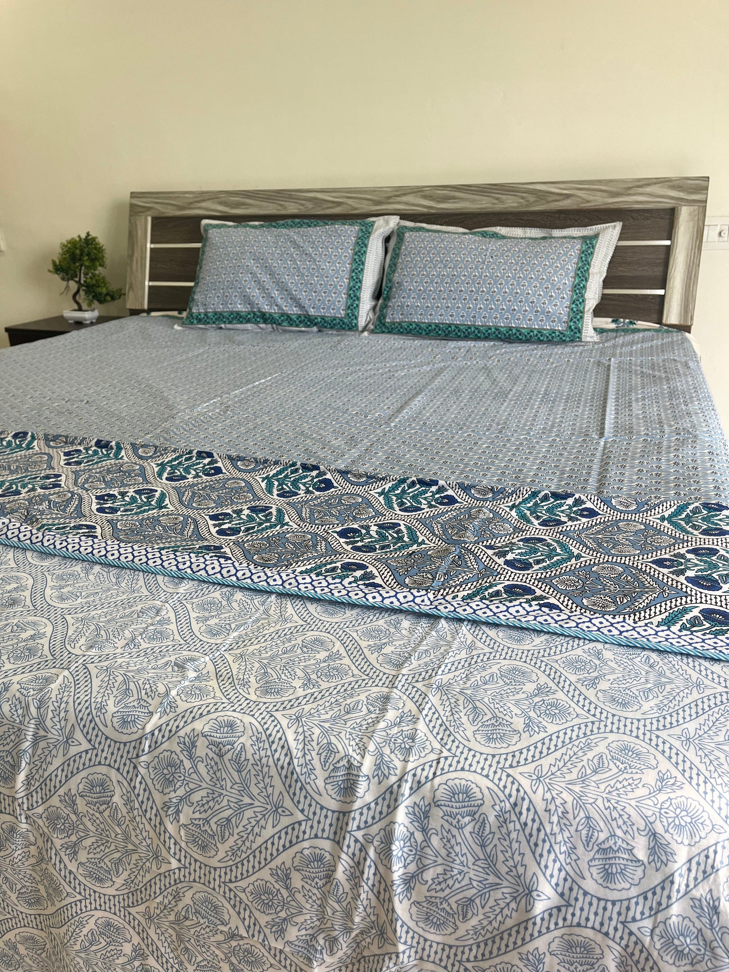 Blue Abstract Cotton Single Dohar (Set of 2)