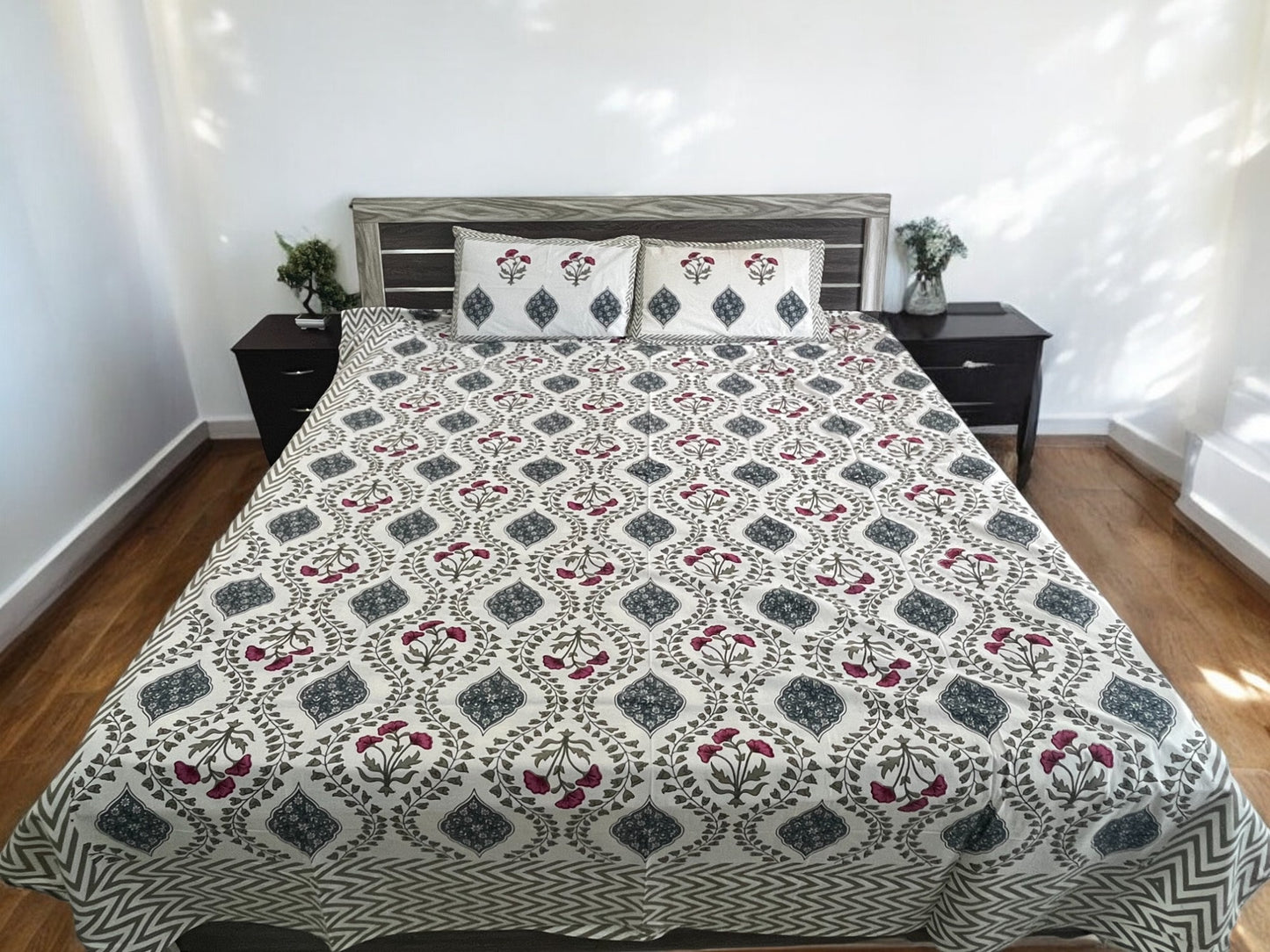 Handblock Green Wave Double Bedsheet