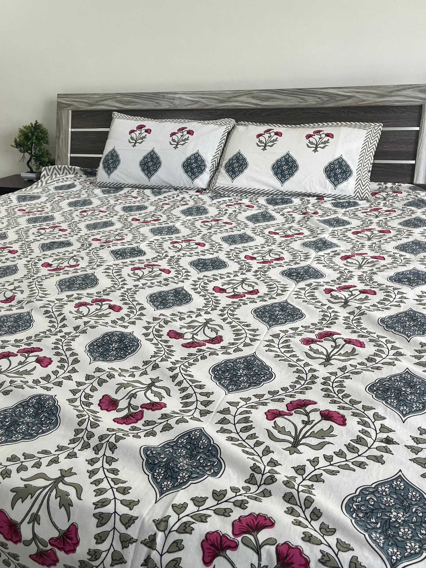 Handblock Green Wave Double Bedsheet