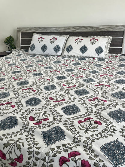 Handblock Green Wave Double Bedsheet