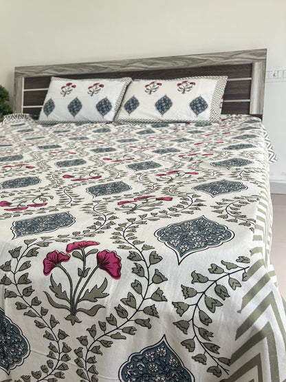 Handblock Green Wave Double Bedsheet