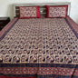 Deep Blue and Red Kalamkari Bedsheet with 2 Pillow covers