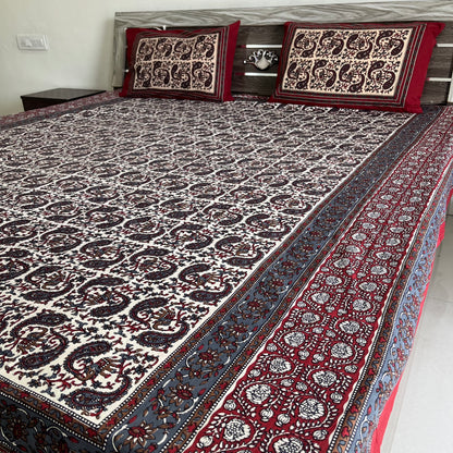 Grey Kalamkari Bedsheet with 2 Pillow covers