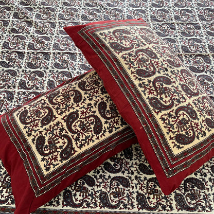 Grey Kalamkari Bedsheet with 2 Pillow covers