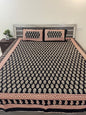 Barmeri Black Bagru Double Bedsheet with 2 Pillow Covers