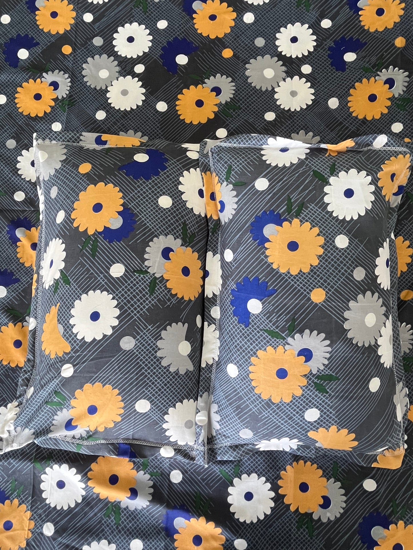 Yellow Floral Double Bedsheet with 2 Pillow Cover