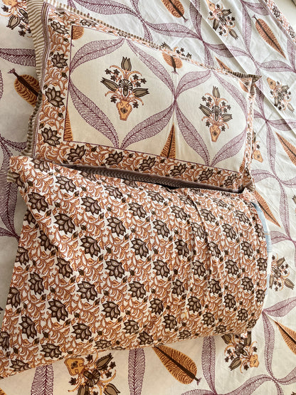 Brown Floral Abstract Double Bedsheet with 2 Pillow Cover