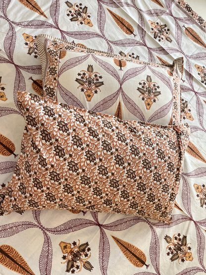 Brown Floral Abstract Double Bedsheet with 2 Pillow Cover