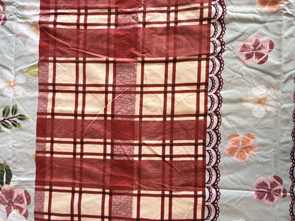 Floral and Check Double Bedsheet with 2 Pillow Cover