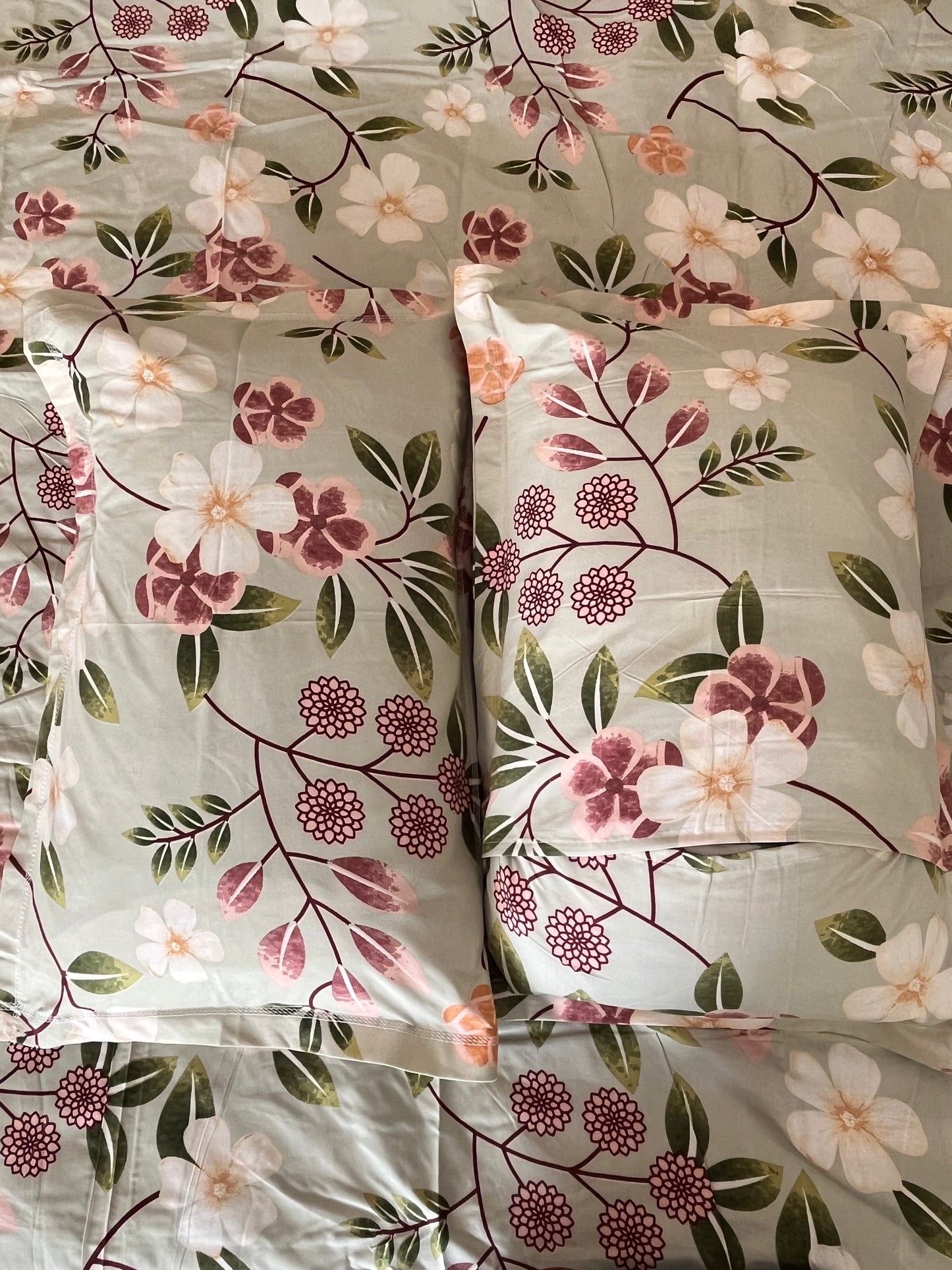 Floral and Check Double Bedsheet with 2 Pillow Cover