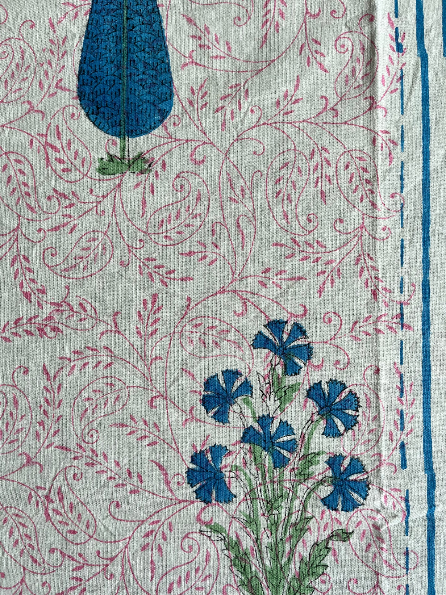 Handblock Printed Blue Stripes Double Bedsheet