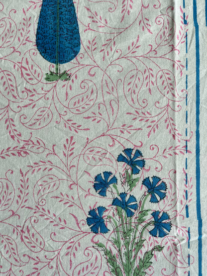 Handblock Printed Blue Stripes Double Bedsheet