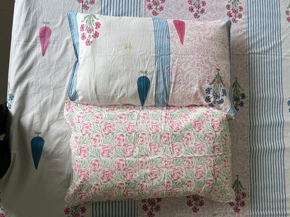 Handblock Printed Blue Stripes Double Bedsheet