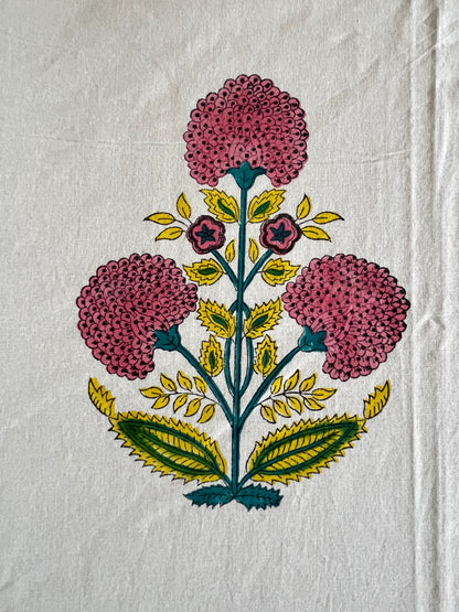 Handblock Pink flower bedsheet