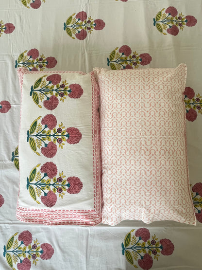 Handblock Pink flower bedsheet