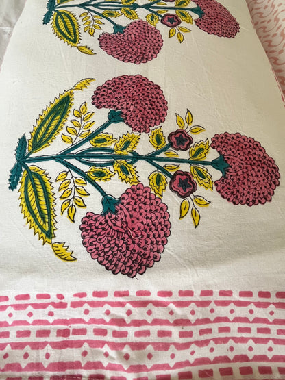 Handblock Pink flower bedsheet