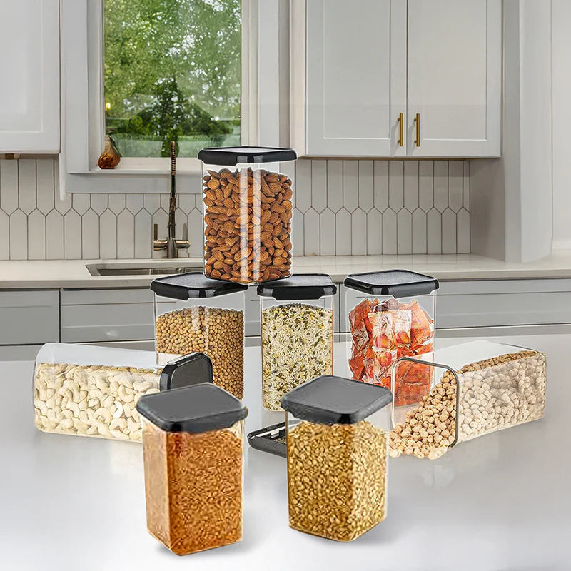 Airtight Kitchen Storage Containers Set – BPA-Free, Freezer Safe, 1100 ml, Black (Pack of 6) for Pantry Organization