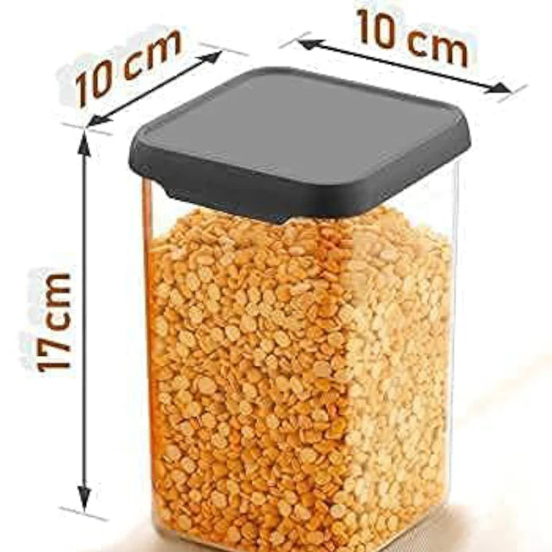 Airtight Kitchen Storage Containers Set – BPA-Free, Freezer Safe, 1100 ml, Black (Pack of 6) for Pantry Organization