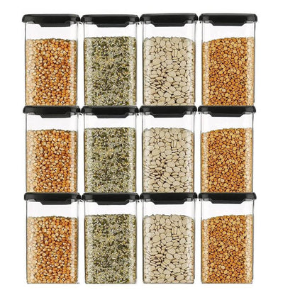 Airtight Kitchen Storage Containers Set – BPA-Free, Freezer Safe, 1100 ml, Black (Pack of 6) for Pantry Organization