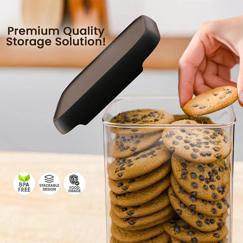 Airtight Kitchen Storage Containers Set – BPA-Free, Freezer Safe, 1100 ml, Black (Pack of 6) for Pantry Organization