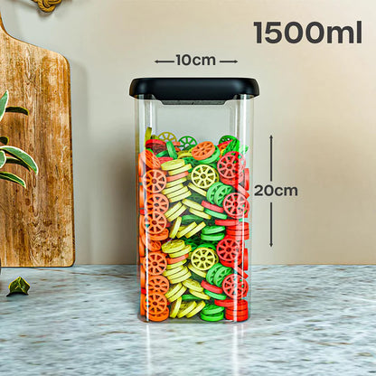Airtight Kitchen Storage Containers Set – BPA-Free, Freezer Safe, 1100 ml, Black (Pack of 6) for Pantry Organization