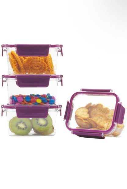 Airtight Flat Storage Containers Set for Kitchen – BPA-Free, Freezer Safe, 450 ml, Purple (Pack of 4) for Pantry Organization