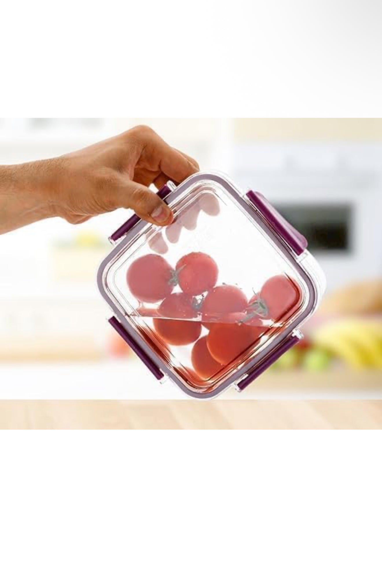 Airtight Flat Storage Containers Set for Kitchen – BPA-Free, Freezer Safe, 450 ml, Purple (Pack of 4) for Pantry Organization