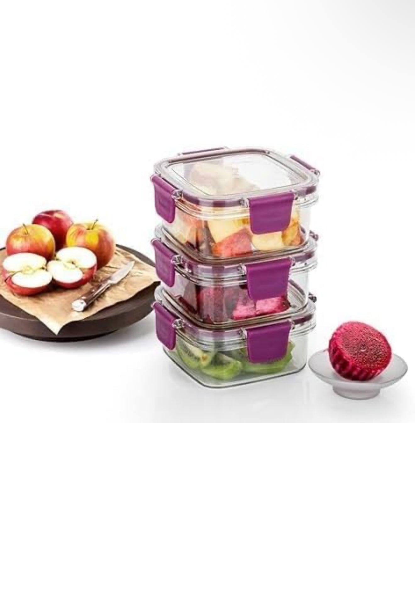 Airtight Flat Storage Containers Set for Kitchen – BPA-Free, Freezer Safe, 450 ml, Purple (Pack of 4) for Pantry Organization