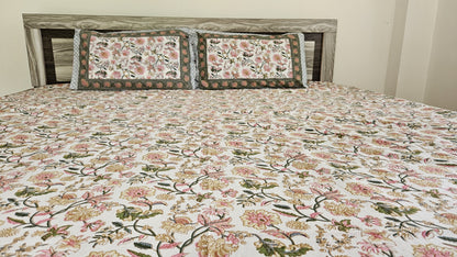 Handblock Floral Print Double Bedsheet (Yellow and Orange)