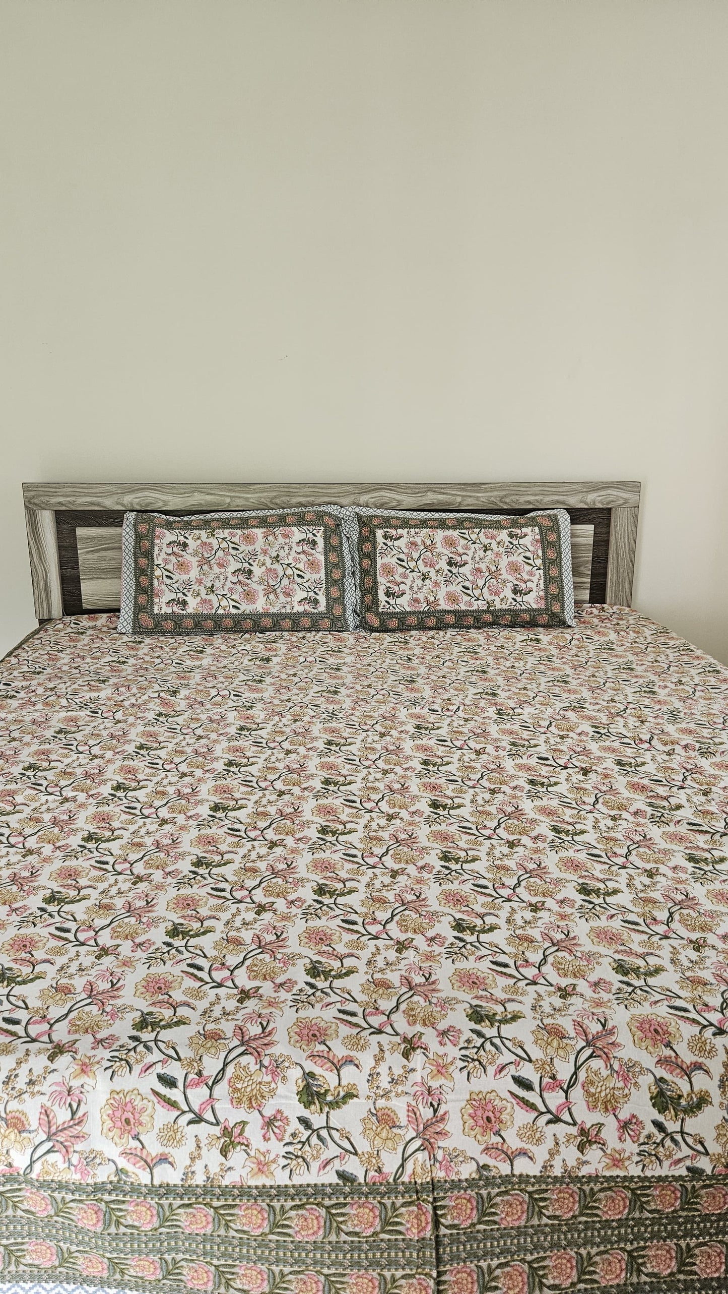 Handblock Floral Print Double Bedsheet (Yellow and Orange)