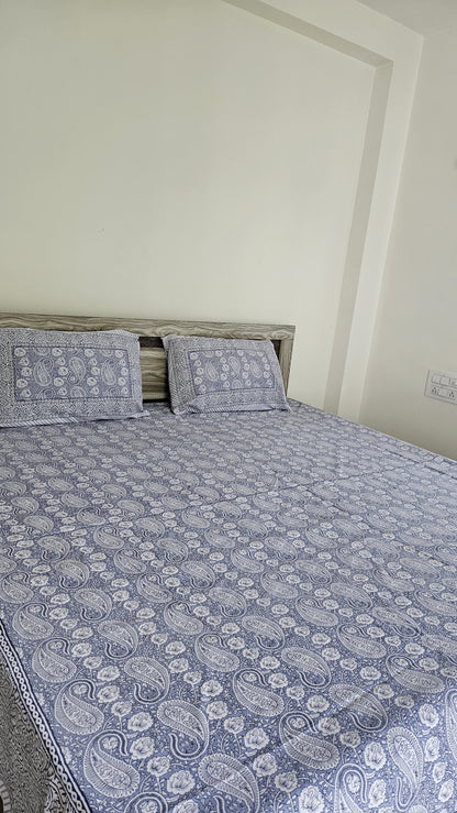 Pastel Blue Double Bedsheet with 2 Pillow Cover