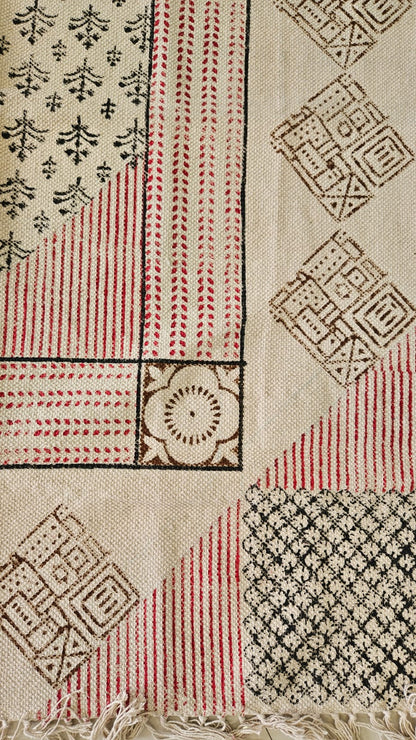 Black and Red Handblock Print Cotton Rug