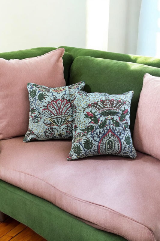 Pastel Blue Kantha Cushion Cover Set of 2