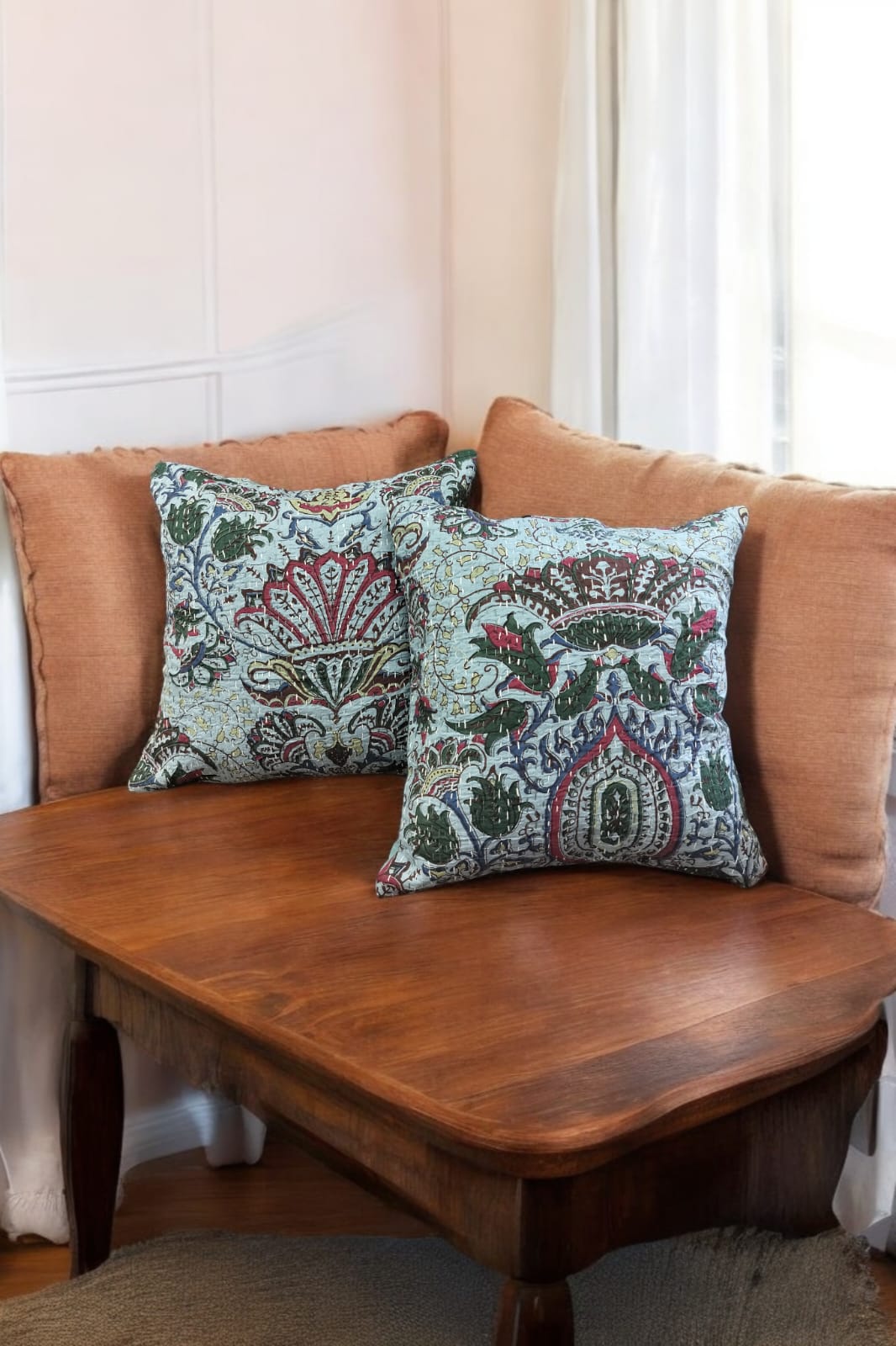 Pastel Blue Kantha Cushion Cover Set of 2