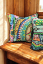 GREEN BASE MULTICOLOURED KANTHA CUSHION COVER SET OF 2