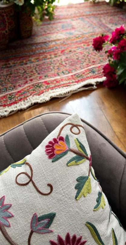 Floral Embroidery Cushion Cover