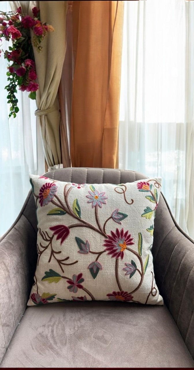 Floral Embroidery Cushion Cover