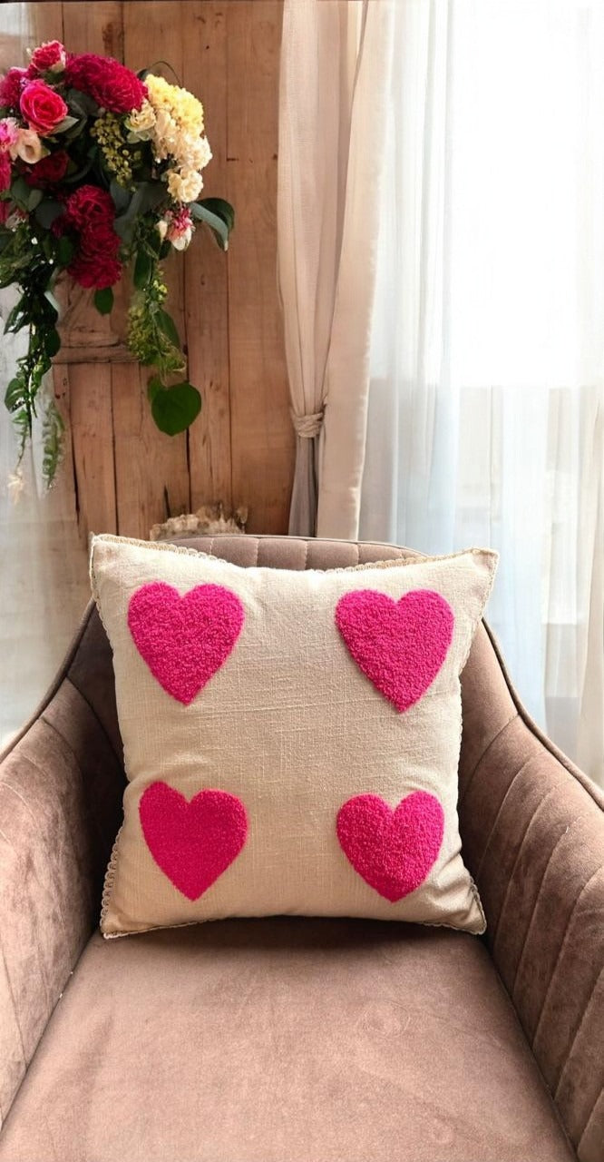 PINK HEART TUFTED CUSHION COVER