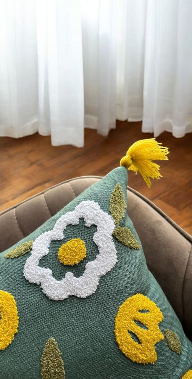 Green Tufted Cushion Cover