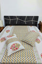 Handblock Floral Abstract Print Bedsheet (White and Pink)