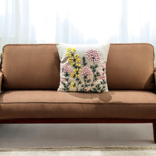 PINK AND WHITE BUNCH EMBROIDERY CUSHION COVER